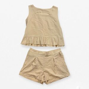 Tan beige 100% cotton Sleeveless Flowy Ruffle Top and matching Shorts XL